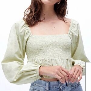 PACSUN LA HEARTS Smocked Babydoll Peplum Ruffle Blouse Crop Top S
